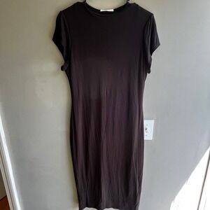Sleeveless Black Midi Dress Bodycon Fit Casual Day Dress Size Large Minimalist